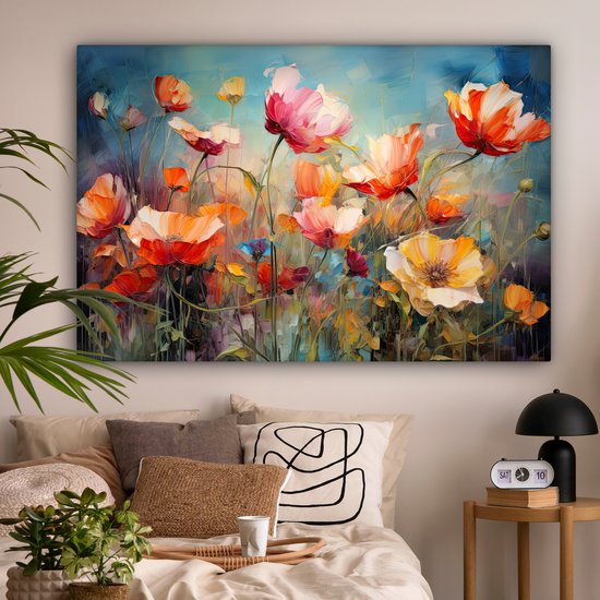 Peinture sur toile fleurs 180x120 cm - Art abstrait peint à la main - Décoration de maison salon aquarelle colorée - Peintures murales de Cuisine - Accessoires de Décoration murale - Décorations d'intérieur de chambre - Toile murale nature botanique