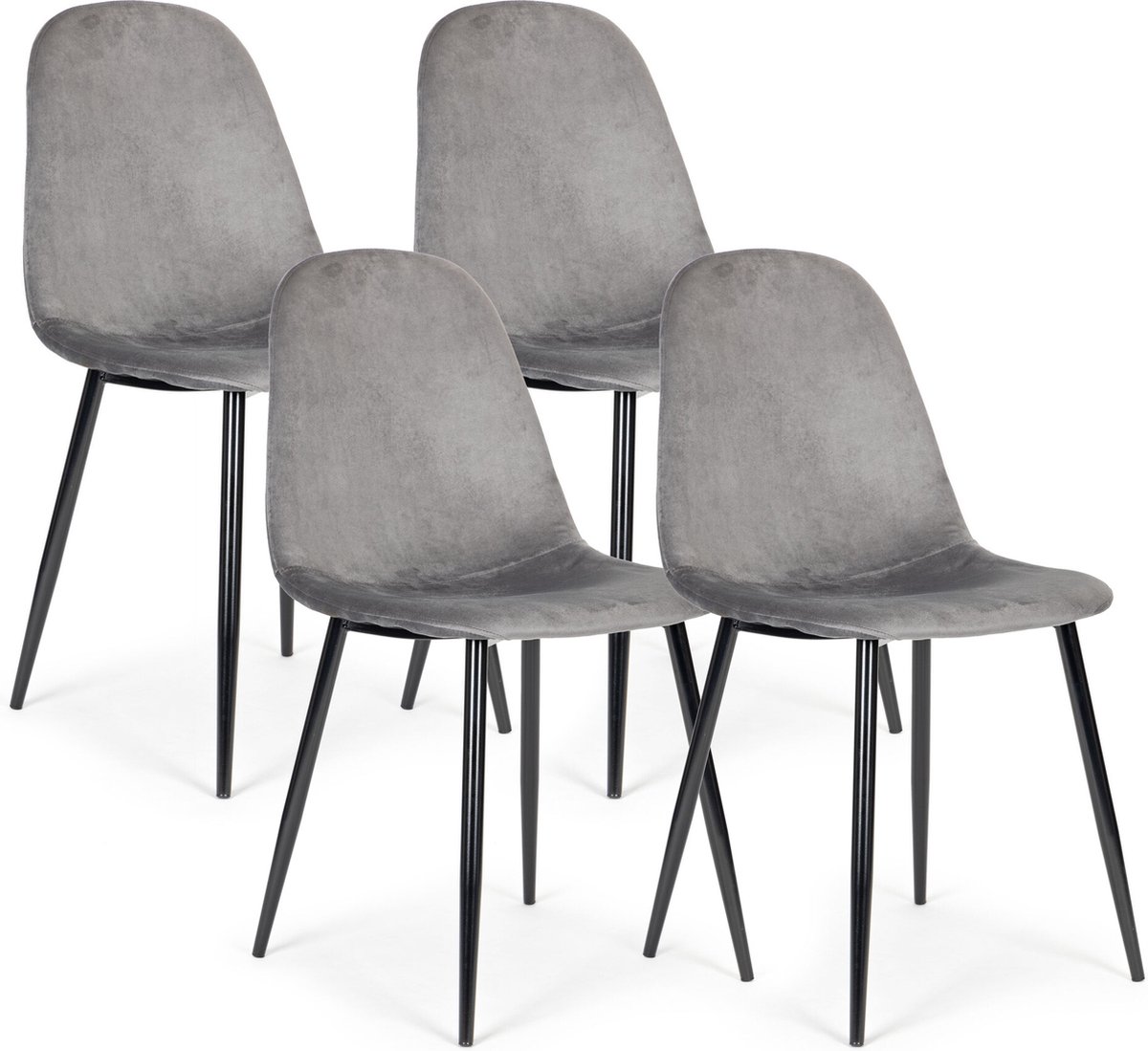 Viking Choice Velvet eetkamerstoel - set van 4 - grijs - 85 x 46 x 46 cm