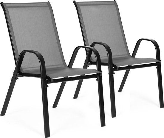 Mojawo Kwaliteit 2 stuks staal/polyrotan bistrostoel, stapelbaar, stapelstoel, campingstoel, tuinstoel, keukenstoel, balkonmeubel, tuinzitmeubel, grijs gemêleerd/zwart