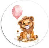WallCircle® Wandcirkel 30x30 cm - Muurcirkel Leeuw - Baby dier - Dieren - Roze ballon - Muurdecoratie babykamer - Wanddecoratie kinderkamer - Kamer decoratie voor jongens en meisjes - Baby accessoires - Ronde schilderijen