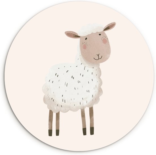 WallCircle® Wandcirkel 120x120 cm - Muurcirkel Schaap - Boerderij dieren - Blij - Kinderkamer - Babykamer - Muurdecoratie woonkamer - Wanddecoratie slaapkamer - Kamer decoratie accessoires - Ronde schilderijen - Woonaccessoires cirkel