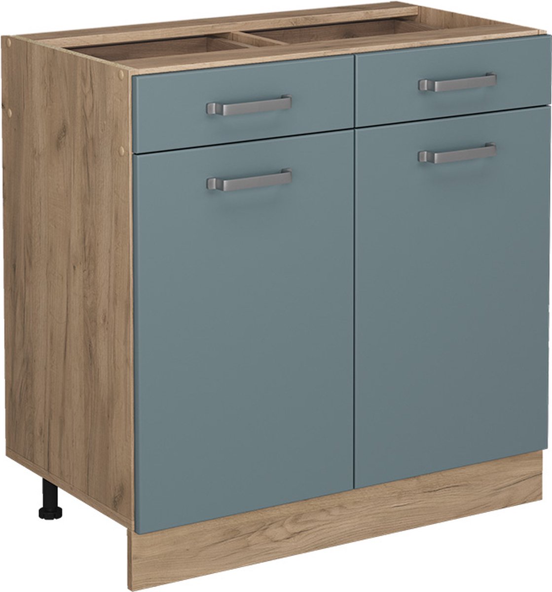 Vicco R-Line Keukenonderkast – 80 cm zonder werkblad Blauw-grijs Blauw-grijs/Goudkleurig Eiken