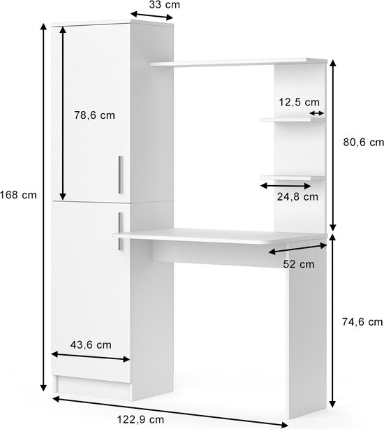 Vicco Bureau Tessa, Wit, 122,9 x 52 cm