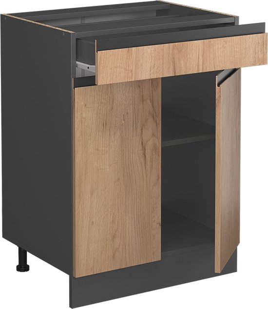 Keukenonderkast R-Line Krachtige Eik Goud 60 Cm Met Lade Zonder Werkblad Vicco