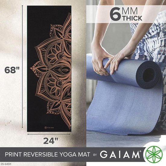 Premium 6 mm Print Omkeerbare Extra Dikke Antislip Yoga Mat - Gaiam - Geschikt voor Yoga, Pilates en Fitness - 68 Inch x 24 Inch x 6mm Dik van Gaiam — afbeelding 4