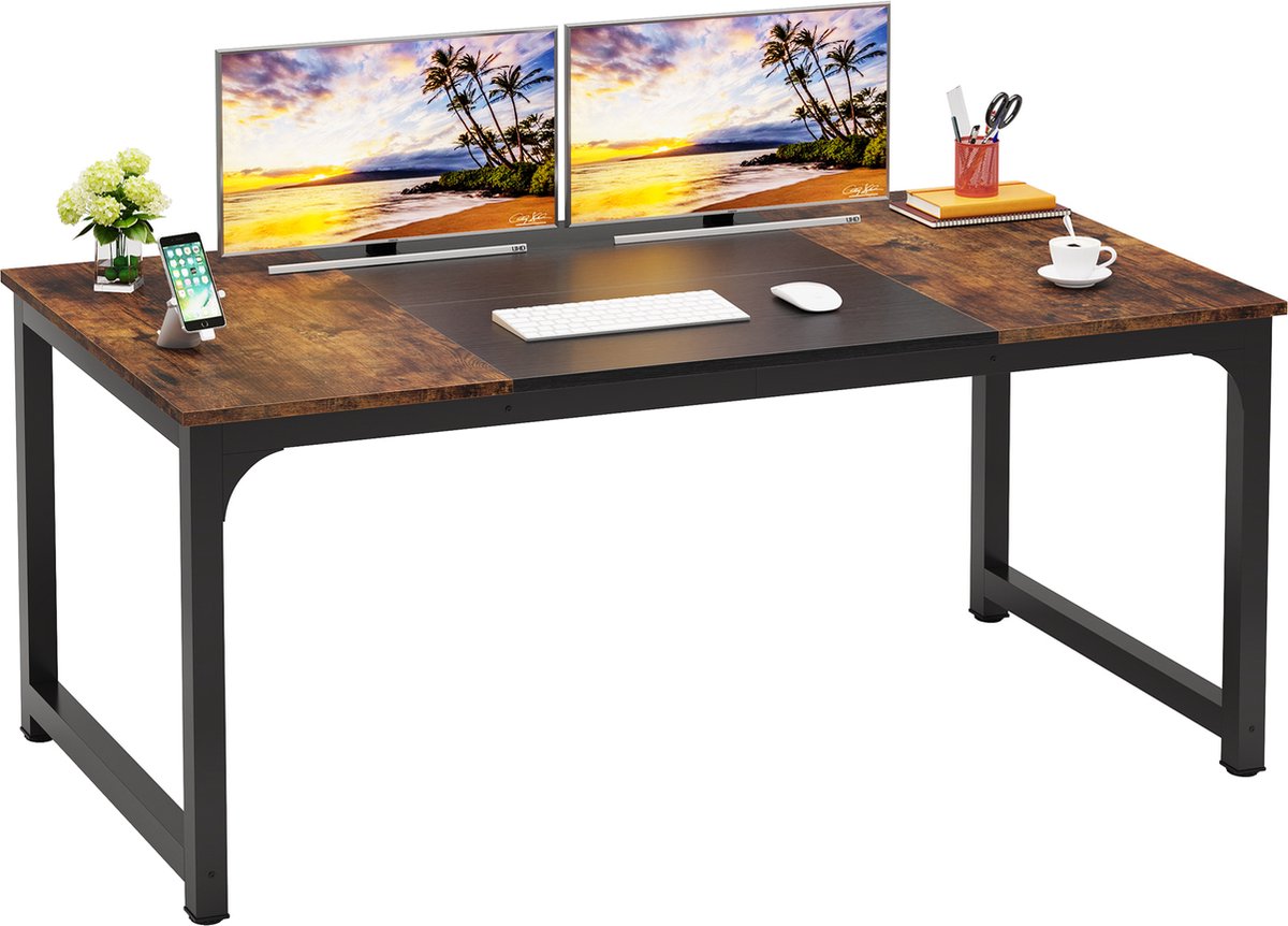 TRIBESIGNS Keukentafel - Eettafel - 180 X 80 X 75 cm - Eetkamertafel Voor 6-8 Personen - met Stevige Metalen Poten - Industrieel Design - Vintage - Rustiek Bruin