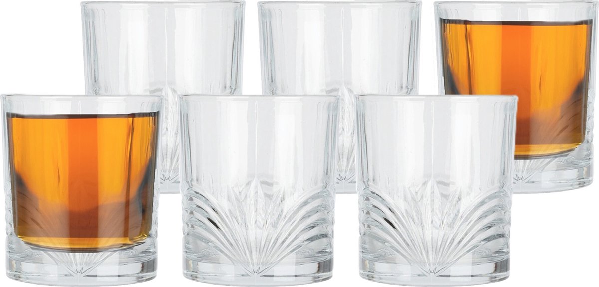 Excellent Houseware Drinkglazen Palm Springs 6x helder transparant glas 230 ml met glas decoraties