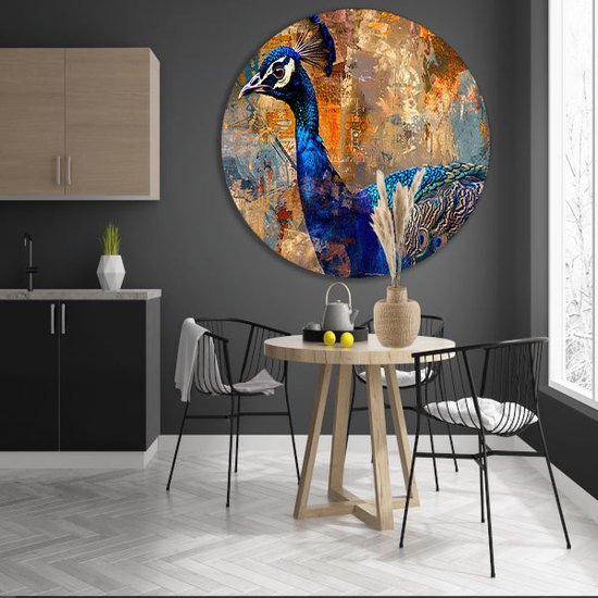 Tableau paon - Cercles muraux Animaux - Fond de tableau - Décoration murale classique - Échelle murale - Peintures & posters cercle mural aluminium 60x60 cm