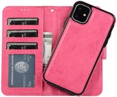 Étui portefeuille magnétique 2 en 1 pour iPhone 11 Pro - Étui pour téléphone avec emplacements pour cartes - Dragonne incluse - Étui portefeuille magnétique 2 en 1 Mobiq adapté à iPhone 11 Pro rose