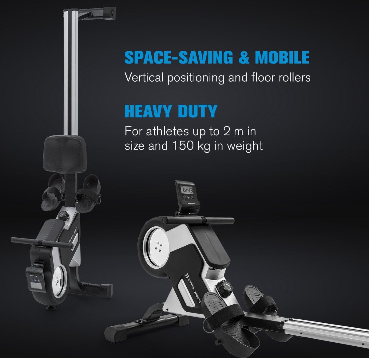 Afbeelding 3 van CAPITAL SPORTS Stream M1 magnetische roeitrainer roeimachine rowing machine - 8 Standen magneetweerstand - 105 cm lange aluminium rails - Tablethouder - Trainingscomputer met LCD-display - Aluminium - Zilver/zwart