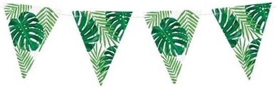 Groene DIY Hawaii thema feest vlaggenlijn 1,5 meter - Vlaggenlijnen/slingers Tropisch/Hawaii feestje