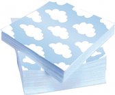 Servetten geboorte jongen - 40x stuks - lichtblauw met wolken - 33 x 33 cm - feestservetten - baby geboren