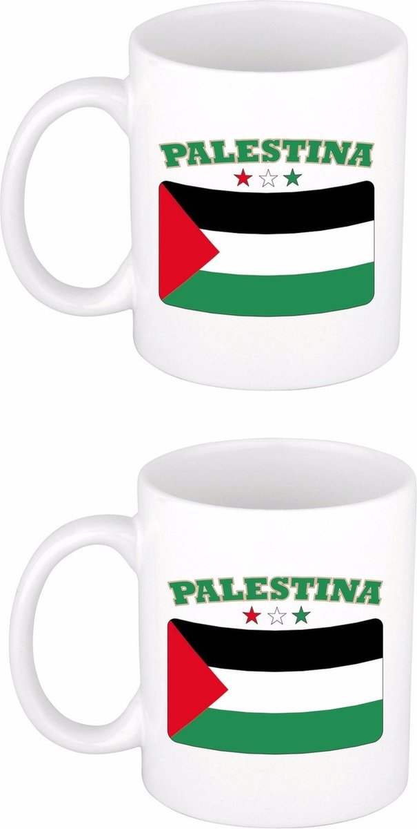 2x stuks beker / mok met de Palestijnse vlag - 300 ml keramiek - Palestina thema artikelen