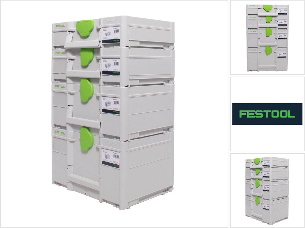Festool Systainerset SYS3 M 237 ( 204843 ) + SYS3 M 112 ( 204840 ) + SYS3 M 137 ( 204841 ) + SYS3 M 187 ( 204842 ) Gereedschapskoffer koppelbaar