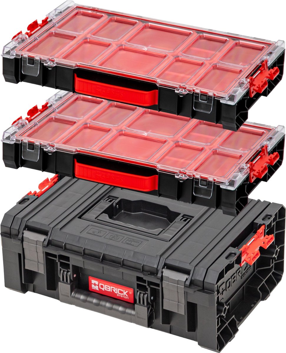 Qbrick Systeemkofferset PRO Technician Koffer 2.0 450 x 332 x 171 mm 12 l IP54 + 2x PRO 100 Organiser 452 x 296 x 79 mm 5 l IP54