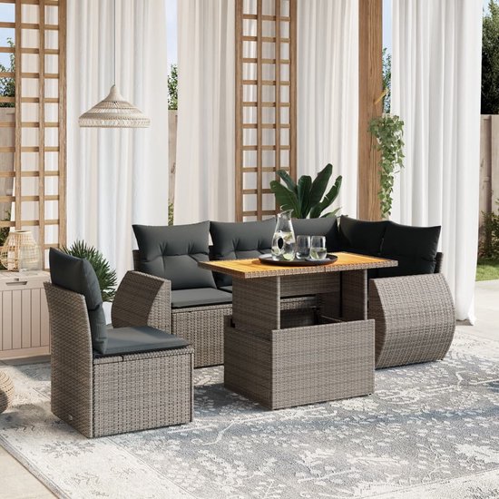 vidaXL - 6-delige - Loungeset - met - kussens - poly - rattan - grijs