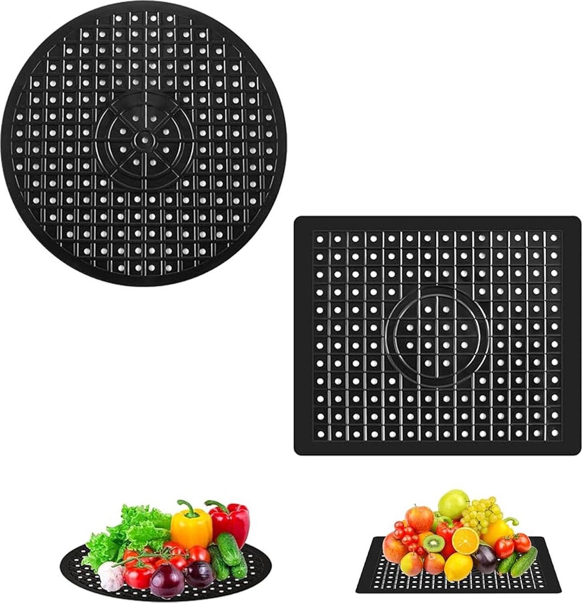 Goedkoopste Siliconen spoelbakmat set - keuken gootsteeninzetstuk voor porseleinen spoelbak - groenten en fruit servies en glaswerk - zwart