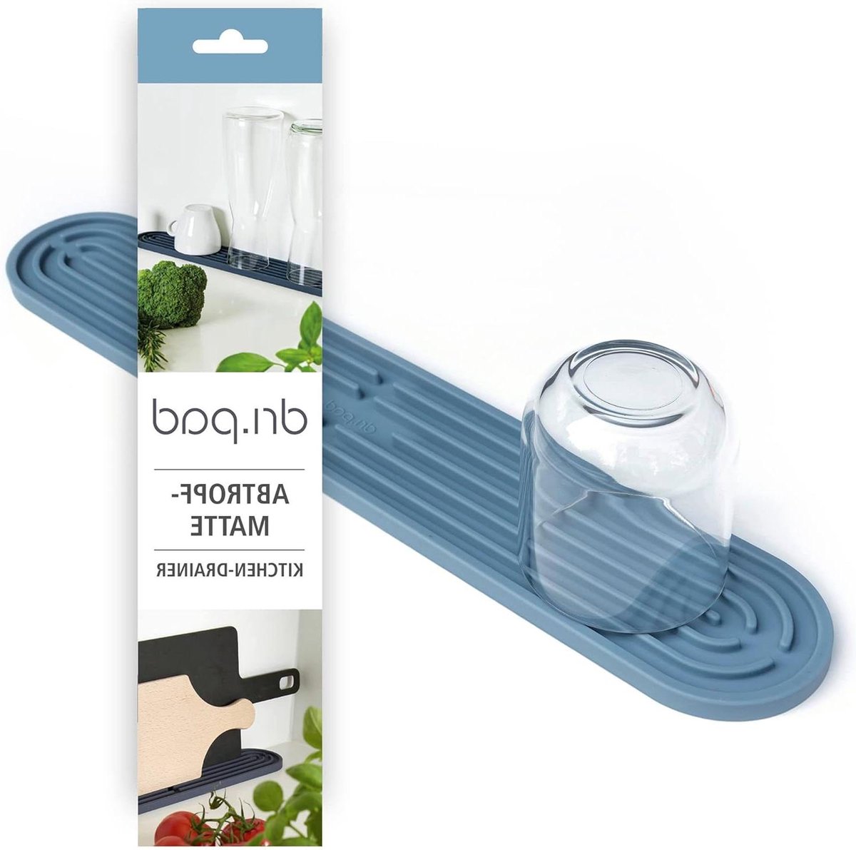 Siliconen afdruipmat smal - antibacterieel en hittebestendig - keukenspoelbak mat voor planken, wijnglazen, flessen en camping - blauw