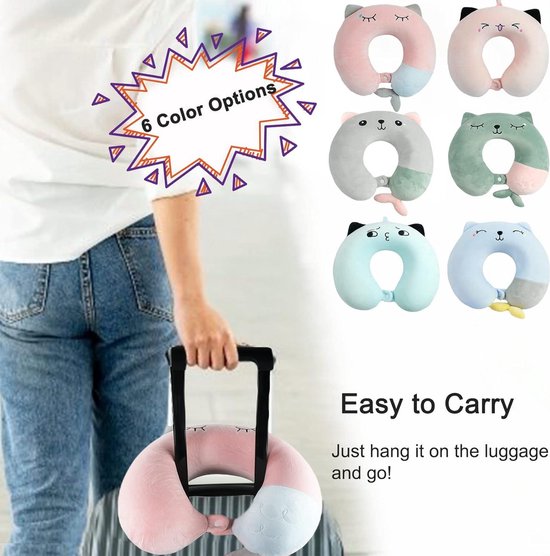 Oreiller cervical en mousse à mémoire de forme - kussen en U pour adultes et enfants - Rose - Camping et sommeil