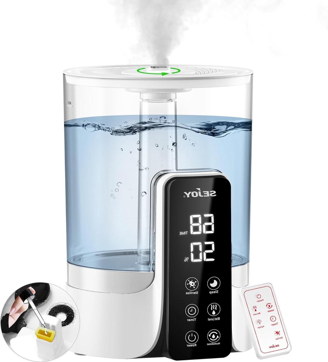 6 liter luchtbevochtiger voor grote slaapkamers en baby's - ultrasone Cool Mist Top Fill Desk - aromadiffuser en nachtlampje - 360 graden rotatie - fluisterstil