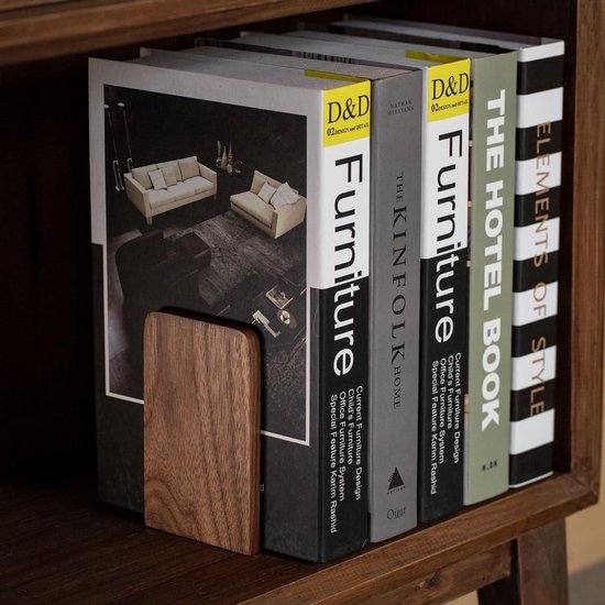 Serre-livres en bois - Serre-livres pour étagères - Arrêt de livre décoratif - Cadeau/Maison/Bureau/ École - Bois de noyer - 13x108x8cm