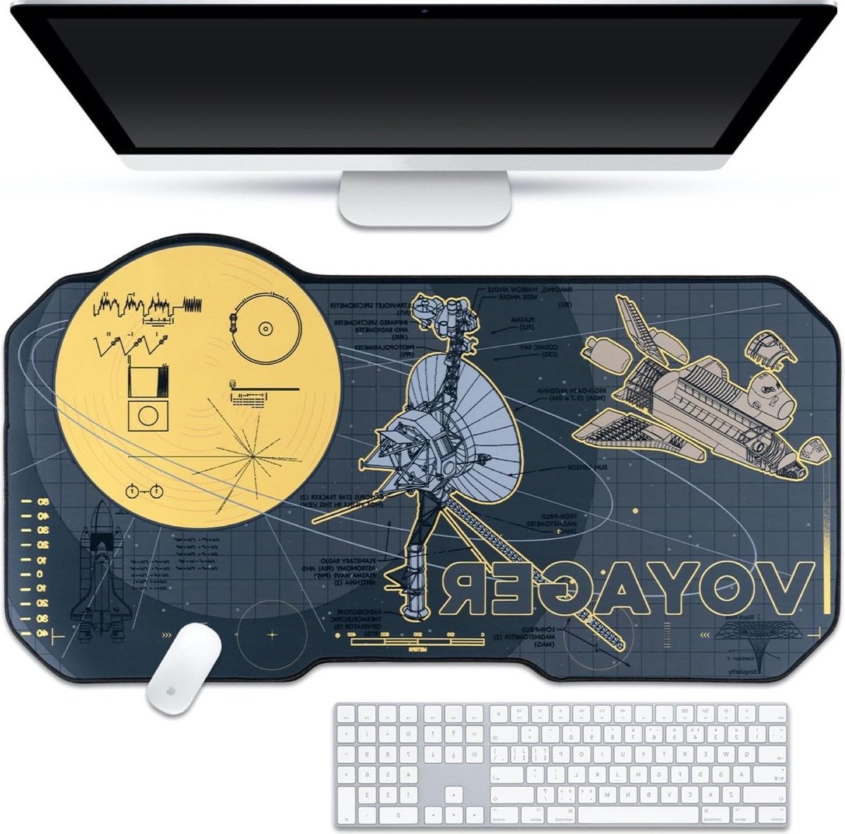 Grote Grijze Gouden Bureauonderlegger | Voyager Ruimteschip Maan Galaxy Wetenschap SciFi Nerdy Muismat - Machine Wasbaar Antislip