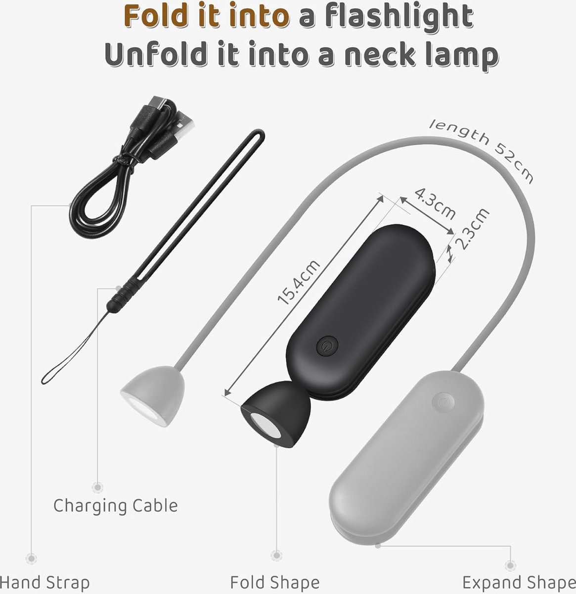 Draagbare led-leeslamp met 3 kleuren en 3 helderheidsniveaus - 360° opvouwbaar USB-leeslicht - geschikt voor reizen, breien en lezen op kantoor — cadeau in Gadgets - foto 2