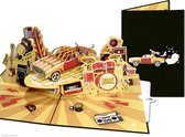 Carte pop-up Popcards – Musique Rock Band avec Cadillac et Instruments de musique Percussions Guitares Claviers Music Festival Carte pop-up Carte de vœux 3D