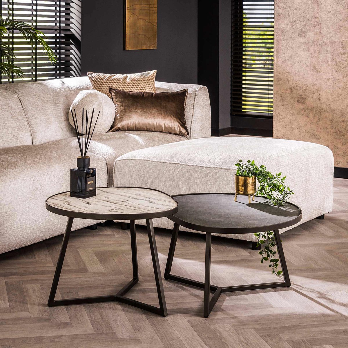 Dimehouse DH Interior Salontafel Set van 2 Logan Leisteen - 60 x 55 x 45 cm - Steen - Modern - Organisch