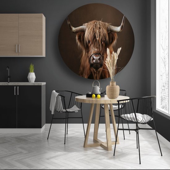 Panneau mural vache - Décoration murale animale ronde - Cercles muraux Cornes - Décoration murale classique - Cercles muraux - Décoration de bureau cercle mural aluminium 60x60 cm