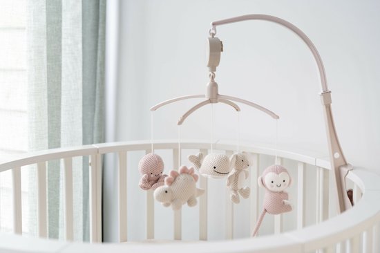 Baby's Only Muziekmobiel baby Animals - Boxmobiel - Oud Roze/Warm Linen - Gebreide figuurtjes - Muziek speelgoed - Melodie 'It's a small world' van Baby's Only — afbeelding 3