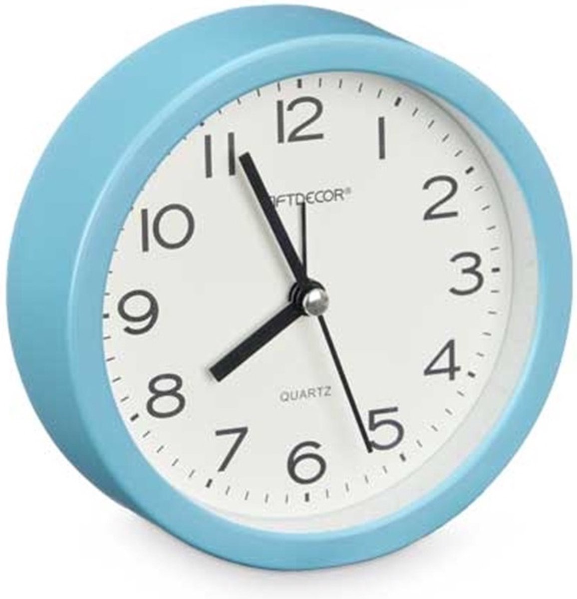 Giftdecor Wekker/alarmklok Good Morning - blauw - kunststof - dia 12 cm - staand - rond - batterij voeding