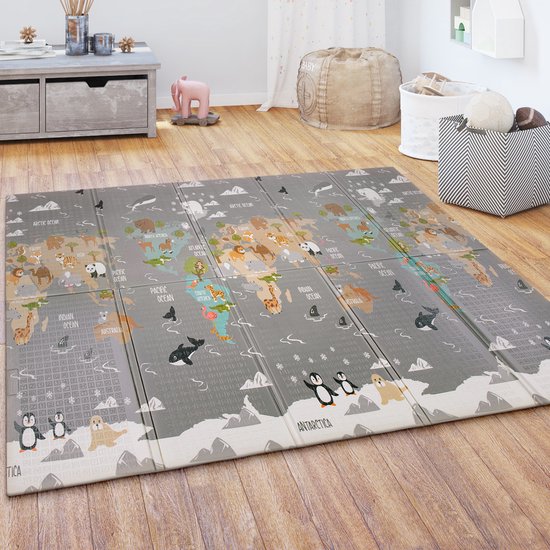 Paco Home Tapis De Jeu Bébé Enfant Pliable Réversible 150x200 Cm – Motifs Animaux Multicolores