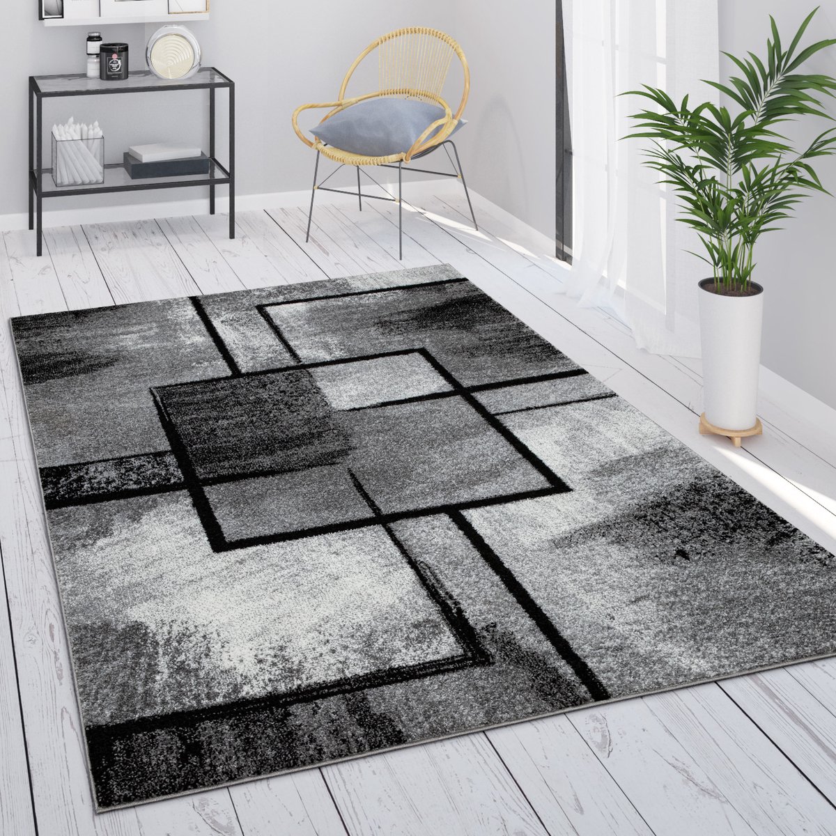 Paco Home Vloerkleed Grijs Woonkamer Vintage Laagpolig Geometrisch Abstract Patroon 140x200 cm