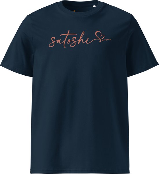 Satoshi Love - Bitcoin T-shirt - Unisex - 100% Biologisch Katoen - Kleur Marine Blauw - Maat M | Bitcoin cadeau| Crypto cadeau| Bitcoin T-shirt| Crypto T-shirt| Crypto Shirt| Bitcoin Shirt| Bitcoin Merch| Crypto Merch| Bitcoin Kleding
