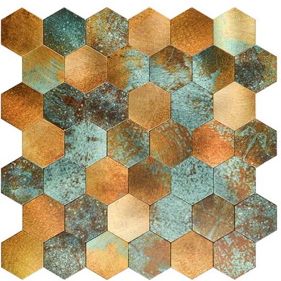 Foto: Zelfklevend moza ek hexagon patina steenstrip 30x30cm deco