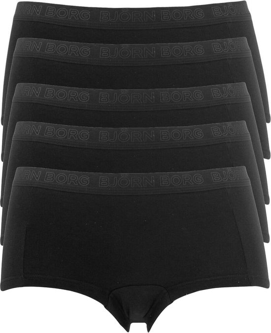 Zwarte Björn Borg minishorts, 5-pack, met logo-elastiekband.