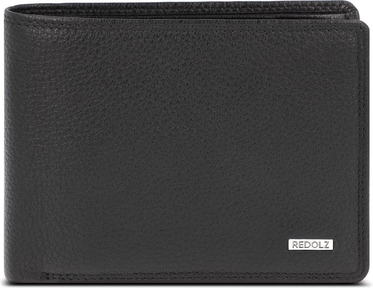REDOLZ Leren Portemonnee Leather Essentials Wallet Side Flap 12CC Black Zwart