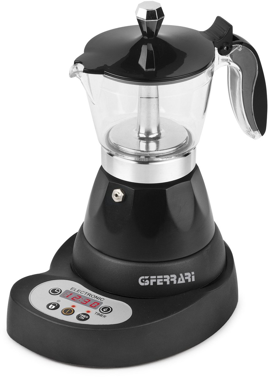 G3Ferrari Risveglio Espresso – Elektrische Moka Koffiemaker met Timer en LED Display – 3 Kopjes – 400W – Warmhoudfunctie 30 min – Zwart