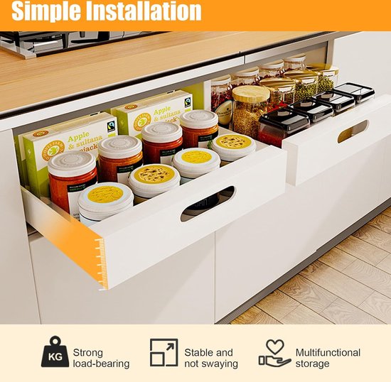 OPENICE Lot de 2 tiroirs coulissants extensibles sans perçage pour armoires de cuisine, garde-manger, salle de bain (noir, 32,3 à 52,1 cm