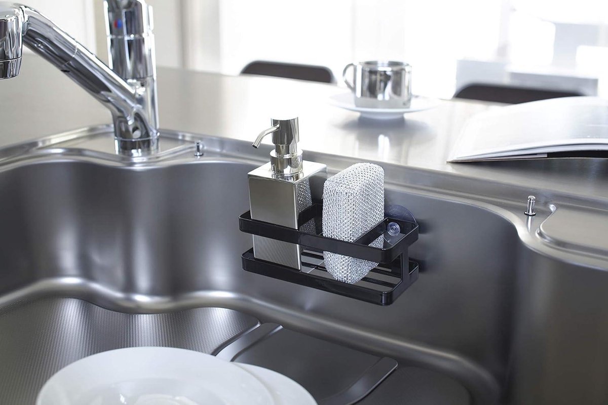 Sponge&Bottle Holder Organizer voor gootsteen - Staal Zwart - Opbergrek Yamazaki