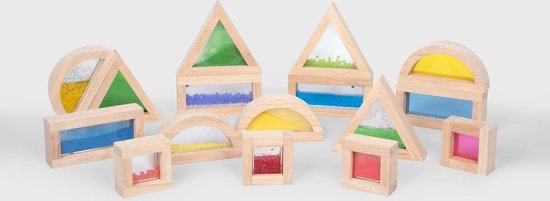 tickit® 16 houten sensorische blokken gevuld met gekleurd zand, water en kralen