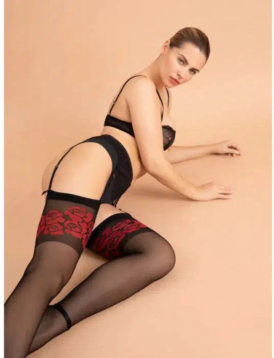Goedkoopste Fiore - Destin - Kousen - 20 denier - Zwart/Rood M