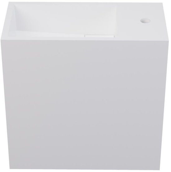 Un lavabo blanc de forme carrée avec une vasque étroite et rectangulaire.