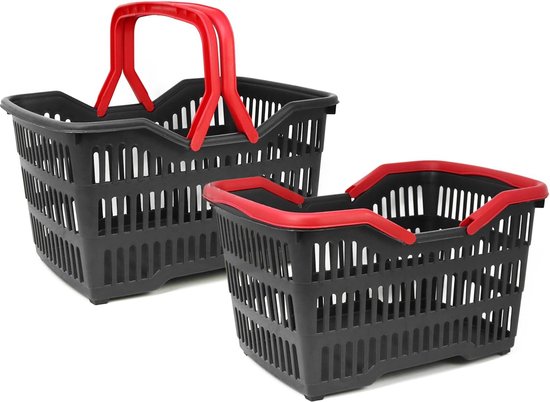 Panier Courses Réutilisable 2 Paniers Plastique Noir/rouge Com-four - 39 ,5x29x22,5cm Transport Chariots De Courses