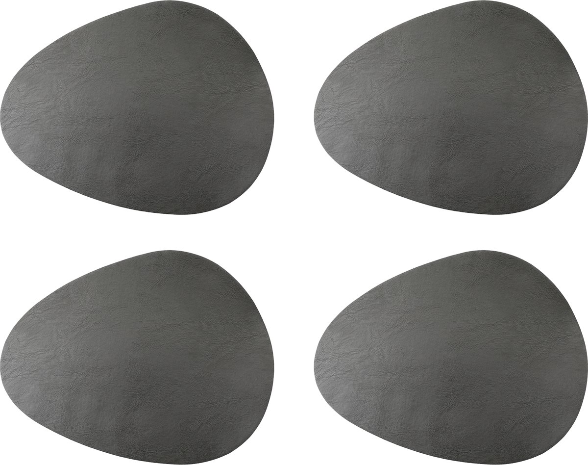 Placemats, Set van 4 Stuks, Kiezel Vorm, Kunstleer, 38 x 30 CM, Slate Grijs - Mikasa