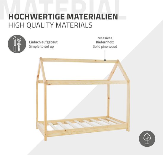 BLACKCOLORS Kinderbed, halfhoog bed, huisbed met dak en raam, barrière