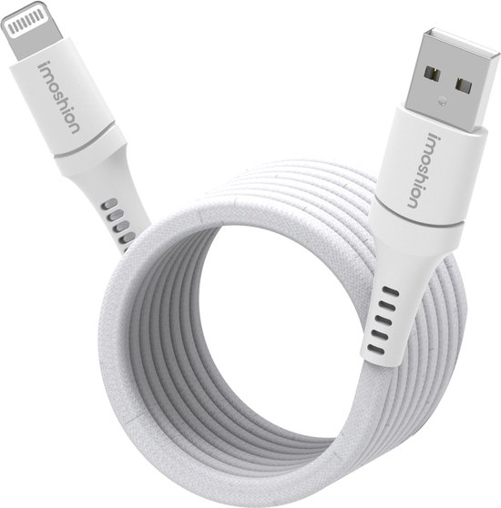 Foto: Imoshion kabel geschikt voor lightning naar usb a kabel 1 meter magnetische oplaadkabel geschikt voor iphone 11 12 13 14 nylon wit