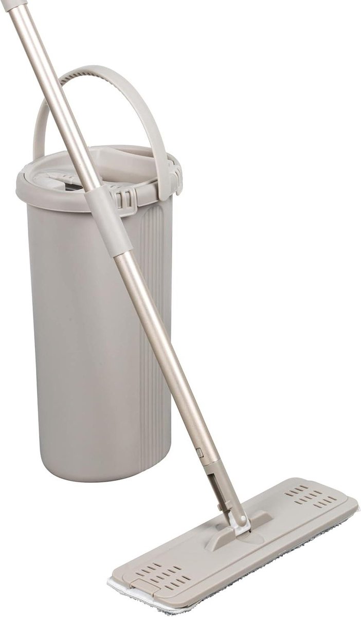 Goedkoopste Flat Mop & Bucket Set - Floor Cleaning 180 Rotating Head Mop - Includes 2 x Machine Washable Wet & Dry Mop Pads - 2 Chamber Design For Wring And Soak - Warm Harmony Collection