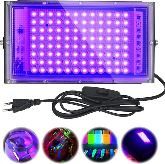 AUROHOPE 2x50W LED Lumiere Noire, Lampe UV 385nm Avec Interrupteur & Support Réglable à 180°, IP66 Étanche, Lumière UV Projecteur pour Halloween, Soiree Fluo, et Affiches Neon